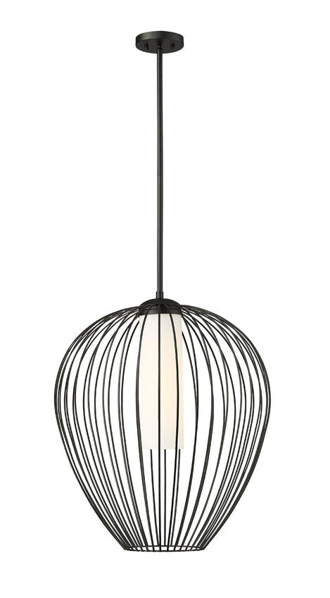 Z-Lite Savanti 22" 1-Light Matte Black Steel and White Opal Glass Shade Pendant Light