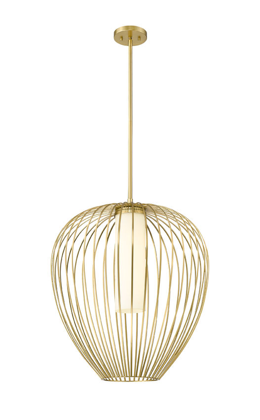 Z-Lite Savanti 22" 1-Light Modern Gold Steel and White Opal Glass Shade Pendant Light