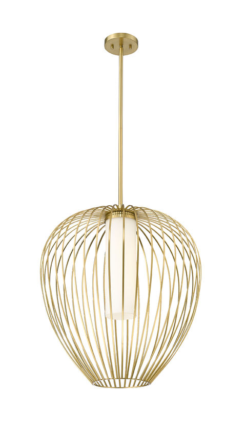 Z-Lite Savanti 22" 1-Light Modern Gold Steel and White Opal Glass Shade Pendant Light