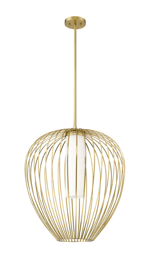 Z-Lite Savanti 22" 1-Light Modern Gold Steel and White Opal Glass Shade Pendant Light