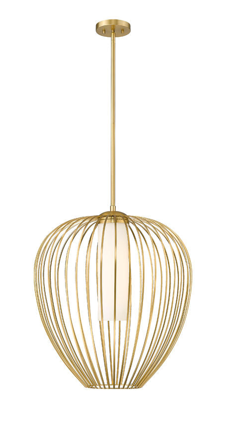 Z-Lite Savanti 22" 1-Light Modern Gold Steel and White Opal Glass Shade Pendant Light