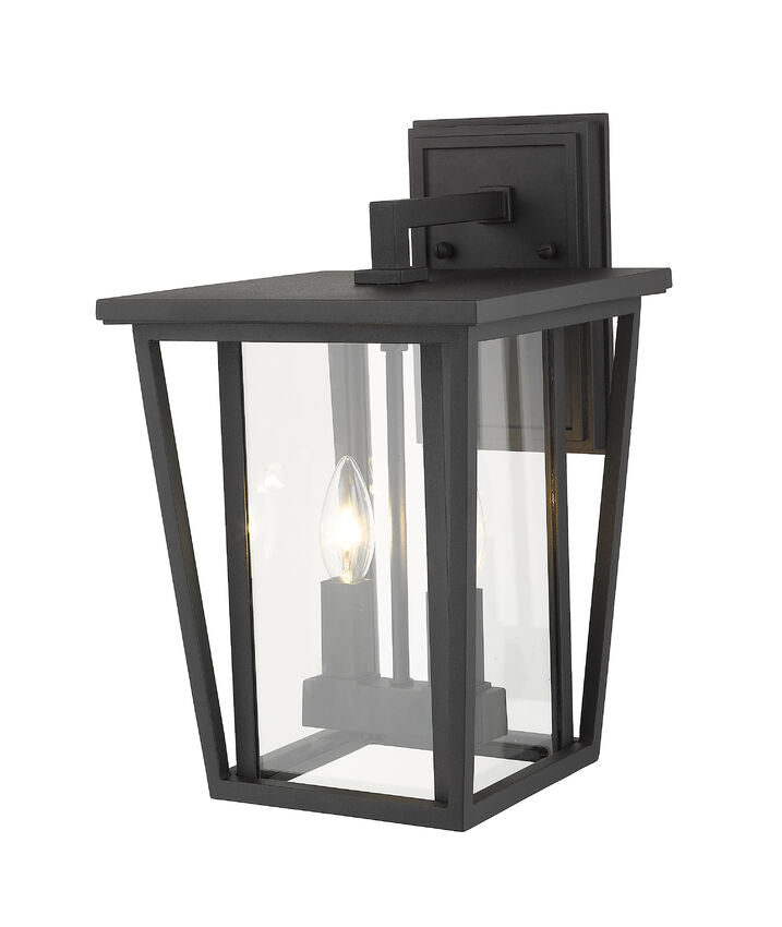 Z-Lite Seoul 10" 2-Light Black Outdoor Wall Sconce With Clear Glass Shade