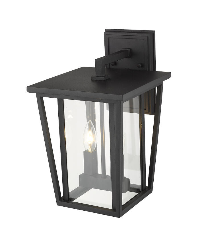 Z-Lite Seoul 10" 2-Light Black Outdoor Wall Sconce With Clear Glass Shade