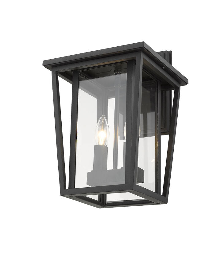 Z-Lite Seoul 10" 2-Light Black Outdoor Wall Sconce With Clear Glass Shade