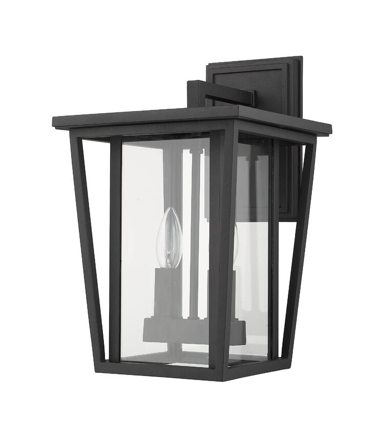 Z-Lite Seoul 10" 2-Light Black Outdoor Wall Sconce With Clear Glass Shade