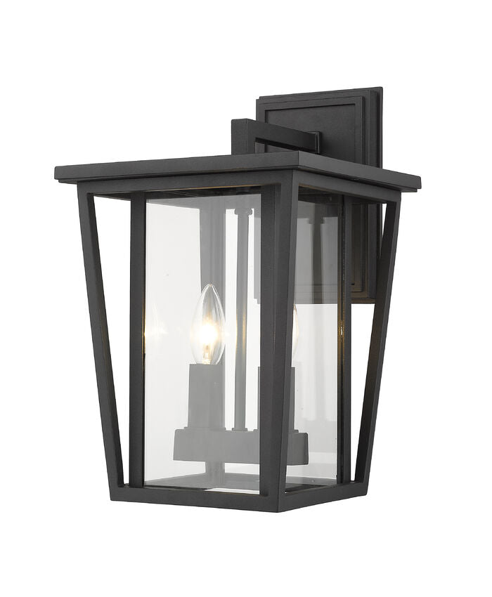 Z-Lite Seoul 10" 2-Light Black Outdoor Wall Sconce With Clear Glass Shade