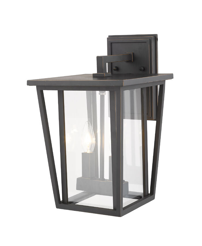 Z-Lite Seoul 10" 2-Light Oil Rubbed Bronze Outdoor Wall Sconce With Clear Glass Shade