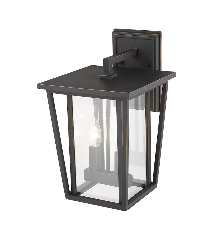 Z-Lite Seoul 10" 2-Light Oil Rubbed Bronze Outdoor Wall Sconce With Clear Glass Shade