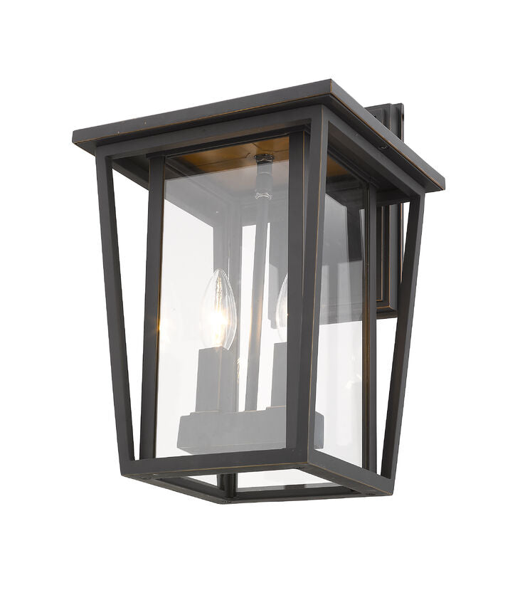 Z-Lite Seoul 10" 2-Light Oil Rubbed Bronze Outdoor Wall Sconce With Clear Glass Shade