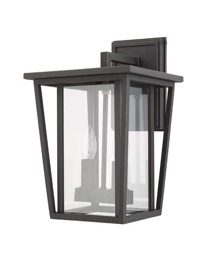 Z-Lite Seoul 10" 2-Light Oil Rubbed Bronze Outdoor Wall Sconce With Clear Glass Shade