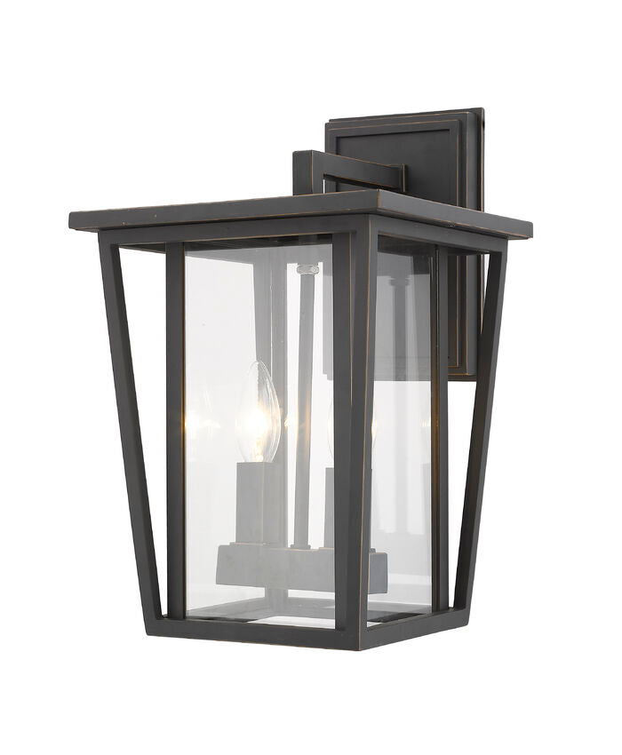 Z-Lite Seoul 10" 2-Light Oil Rubbed Bronze Outdoor Wall Sconce With Clear Glass Shade