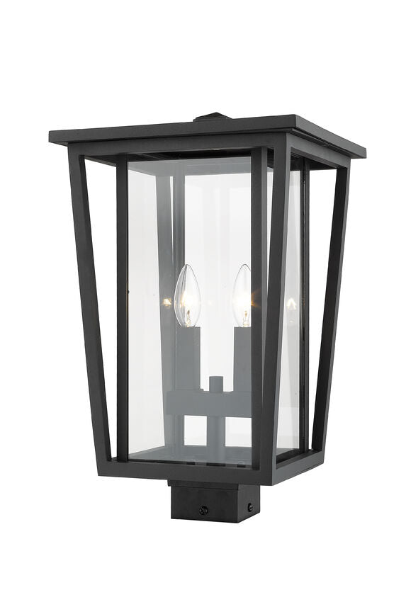 Z-Lite Seoul 11" W x 18" H 2-Light Black Outdoor Post Mount Fixture With Clear Glass Shade