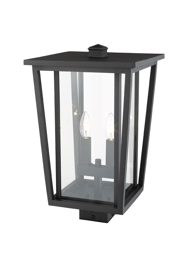 Z-Lite Seoul 11" W x 18" H 2-Light Black Outdoor Post Mount Fixture With Clear Glass Shade