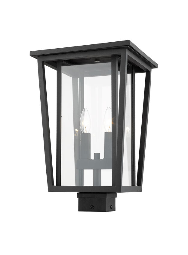 Z-Lite Seoul 11" W x 18" H 2-Light Black Outdoor Post Mount Fixture With Clear Glass Shade
