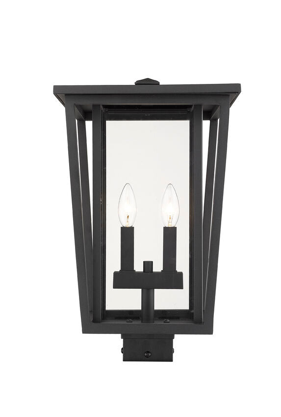 Z-Lite Seoul 11" W x 18" H 2-Light Black Outdoor Post Mount Fixture With Clear Glass Shade