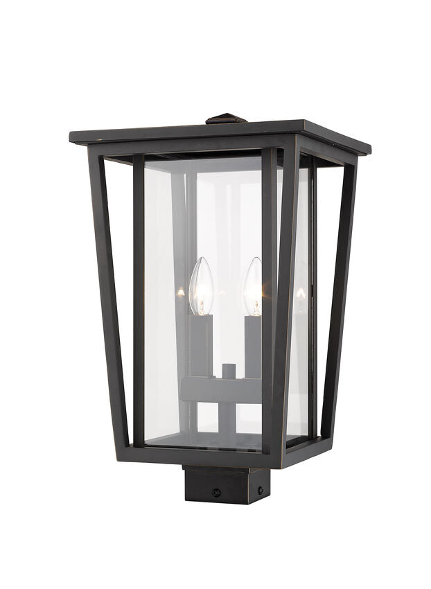 Z-Lite Seoul 11" W x 18" H 2-Light Oil Rubbed Bronze Outdoor Post Mount Fixture With Clear Glass Shade