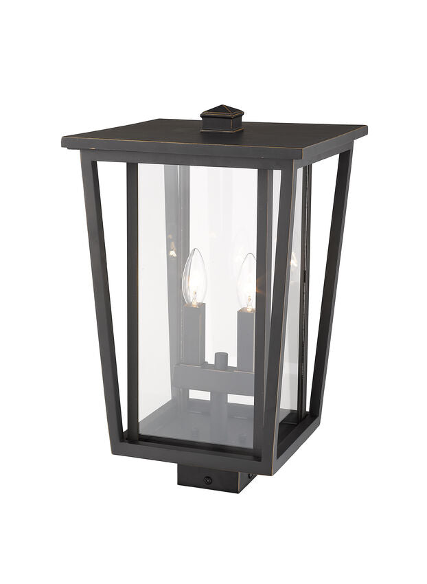 Z-Lite Seoul 11" W x 18" H 2-Light Oil Rubbed Bronze Outdoor Post Mount Fixture With Clear Glass Shade