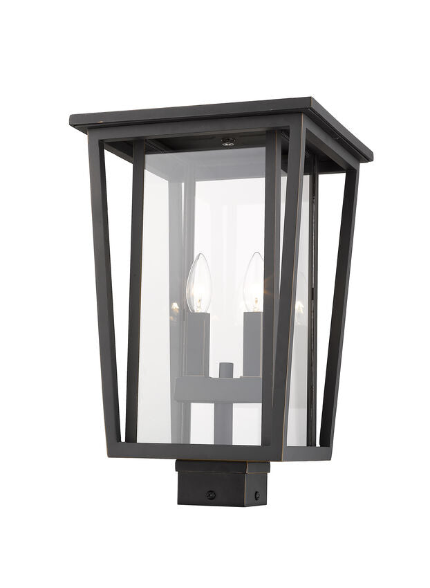 Z-Lite Seoul 11" W x 18" H 2-Light Oil Rubbed Bronze Outdoor Post Mount Fixture With Clear Glass Shade