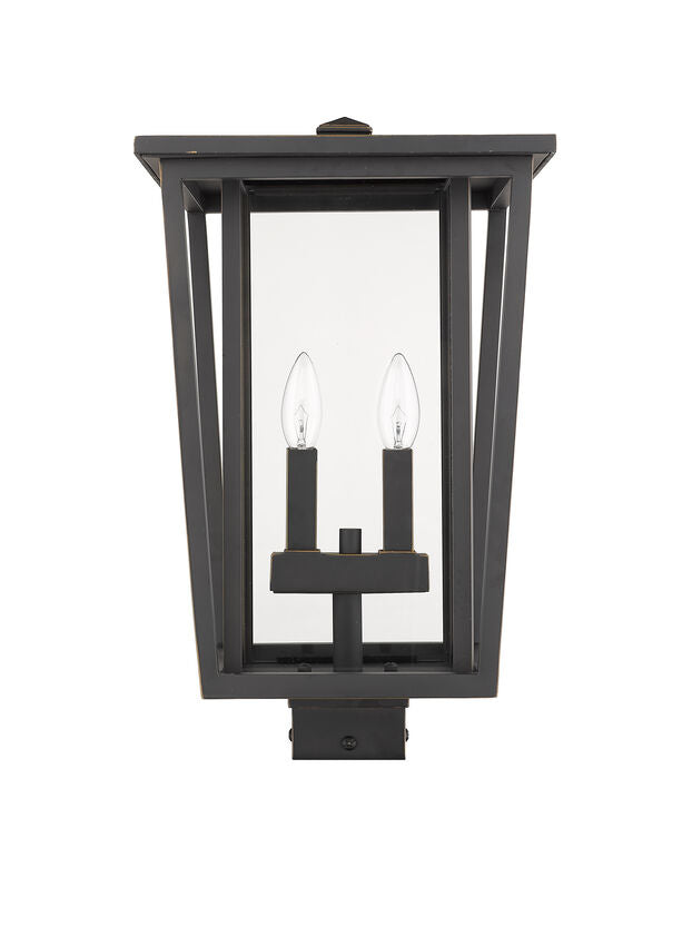 Z-Lite Seoul 11" W x 18" H 2-Light Oil Rubbed Bronze Outdoor Post Mount Fixture With Clear Glass Shade