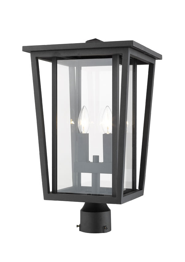 Z-Lite Seoul 11" W x 20" H 2-Light Black Outdoor Post Mount Fixture With Clear Glass Shade