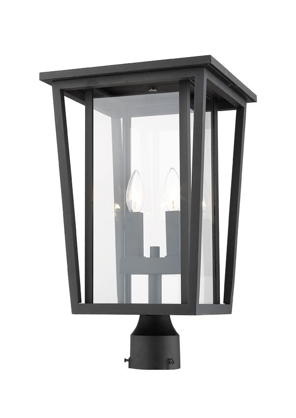 Z-Lite Seoul 11" W x 20" H 2-Light Black Outdoor Post Mount Fixture With Clear Glass Shade