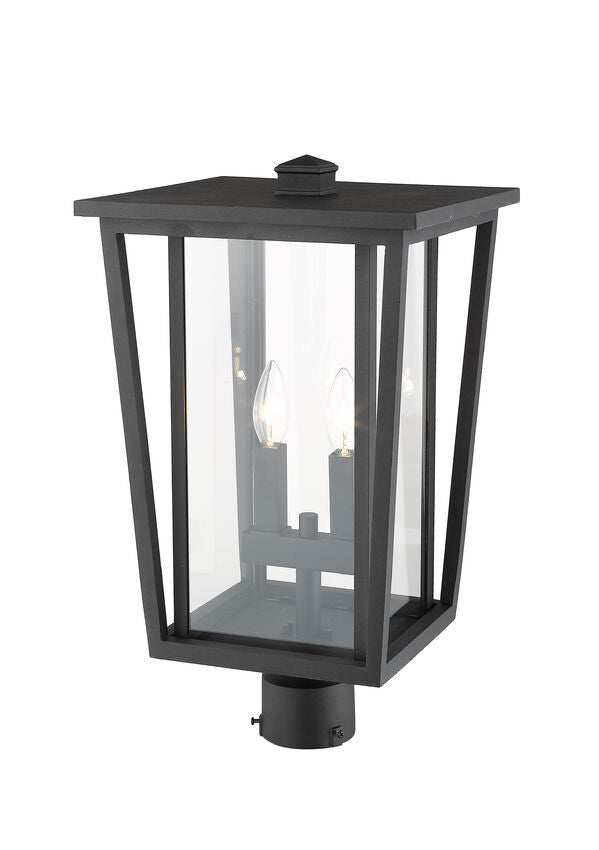 Z-Lite Seoul 11" W x 20" H 2-Light Black Outdoor Post Mount Fixture With Clear Glass Shade