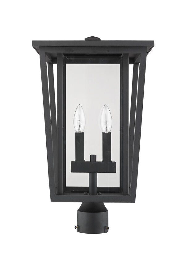 Z-Lite Seoul 11" W x 20" H 2-Light Black Outdoor Post Mount Fixture With Clear Glass Shade