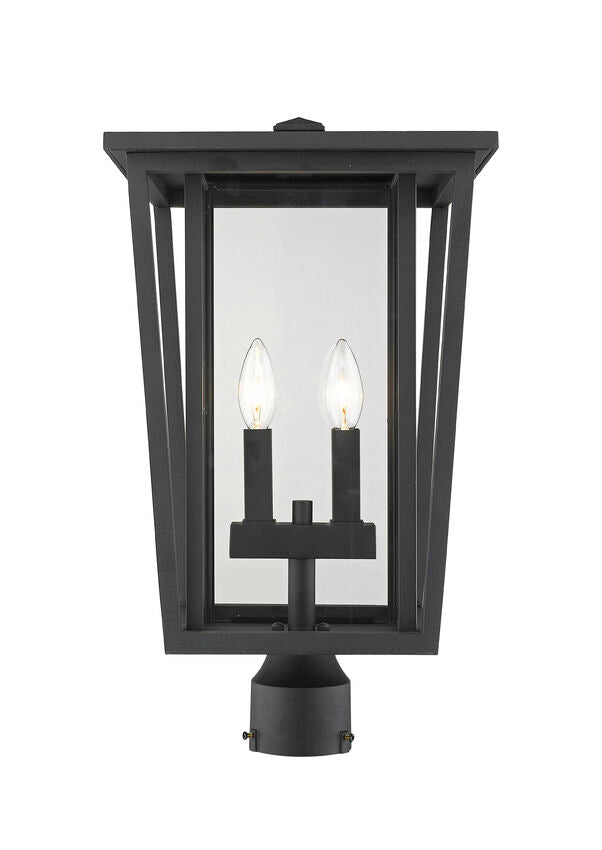 Z-Lite Seoul 11" W x 20" H 2-Light Black Outdoor Post Mount Fixture With Clear Glass Shade