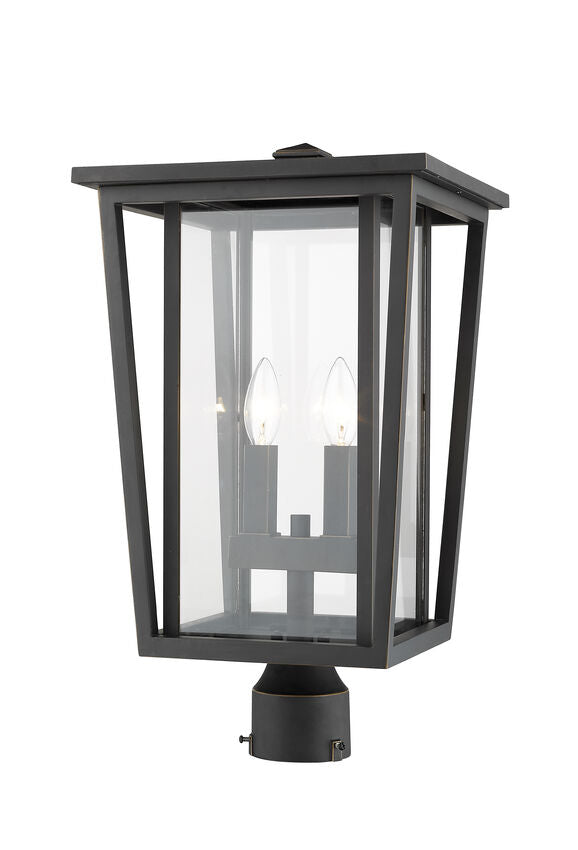 Z-Lite Seoul 11" W x 20" H 2-Light Oil Rubbed Bronze Outdoor Post Mount Fixture With Clear Glass Shade