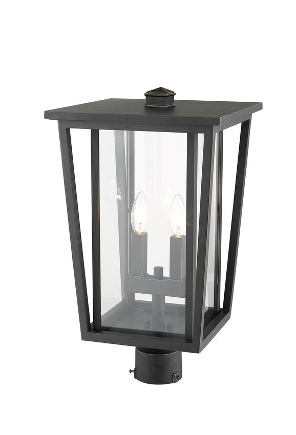 Z-Lite Seoul 11" W x 20" H 2-Light Oil Rubbed Bronze Outdoor Post Mount Fixture With Clear Glass Shade