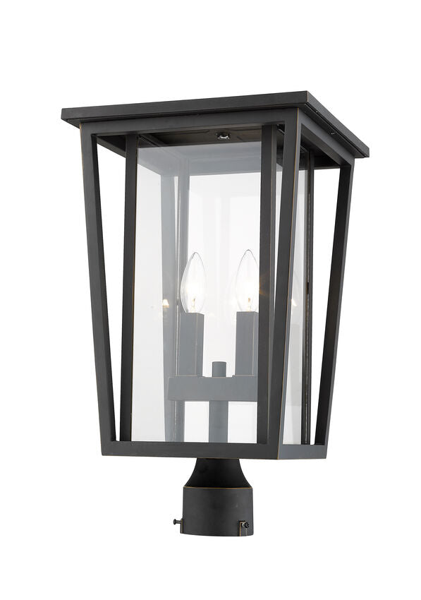 Z-Lite Seoul 11" W x 20" H 2-Light Oil Rubbed Bronze Outdoor Post Mount Fixture With Clear Glass Shade