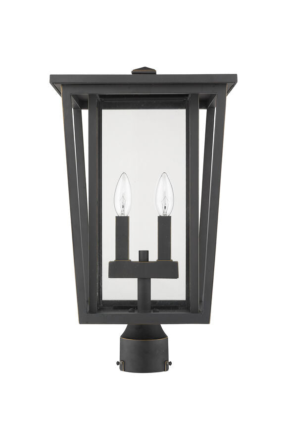 Z-Lite Seoul 11" W x 20" H 2-Light Oil Rubbed Bronze Outdoor Post Mount Fixture With Clear Glass Shade