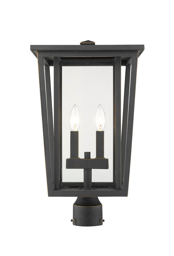 Z-Lite Seoul 11" W x 20" H 2-Light Oil Rubbed Bronze Outdoor Post Mount Fixture With Clear Glass Shade