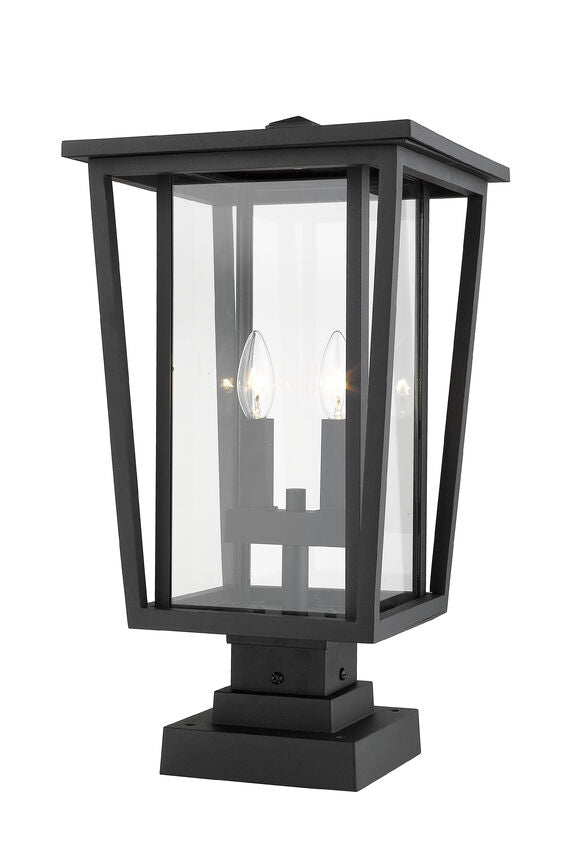 Z-Lite Seoul 11" W x 21" H 2-Light Black Outdoor Post Mount Fixture and Square Pier Mount With Clear Glass Shade
