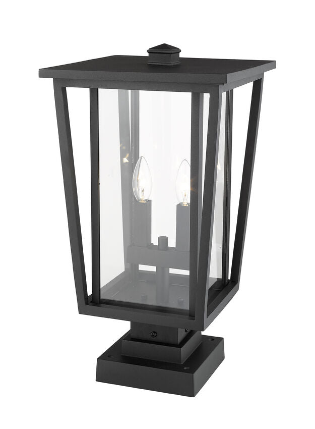 Z-Lite Seoul 11" W x 21" H 2-Light Black Outdoor Post Mount Fixture and Square Pier Mount With Clear Glass Shade