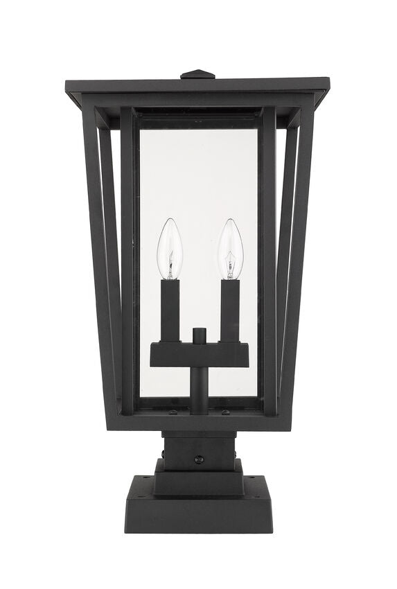 Z-Lite Seoul 11" W x 21" H 2-Light Black Outdoor Post Mount Fixture and Square Pier Mount With Clear Glass Shade