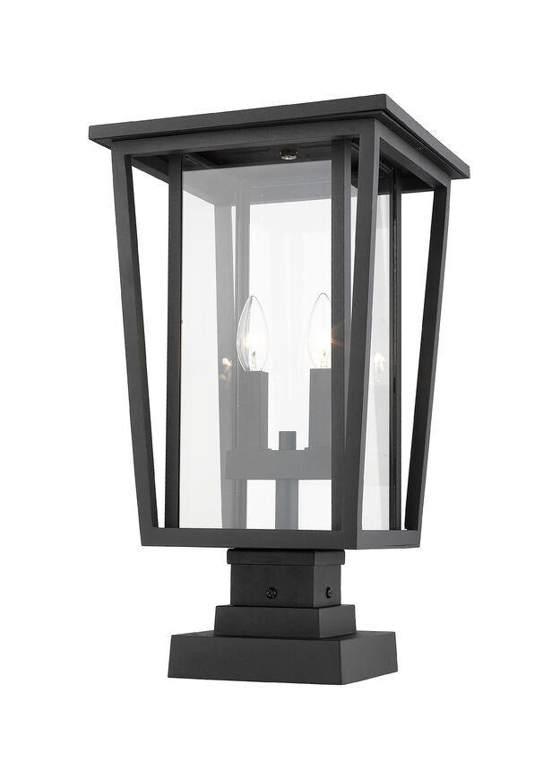 Z-Lite Seoul 11" W x 21" H 2-Light Black Outdoor Post Mount Fixture and Square Pier Mount With Clear Glass Shade