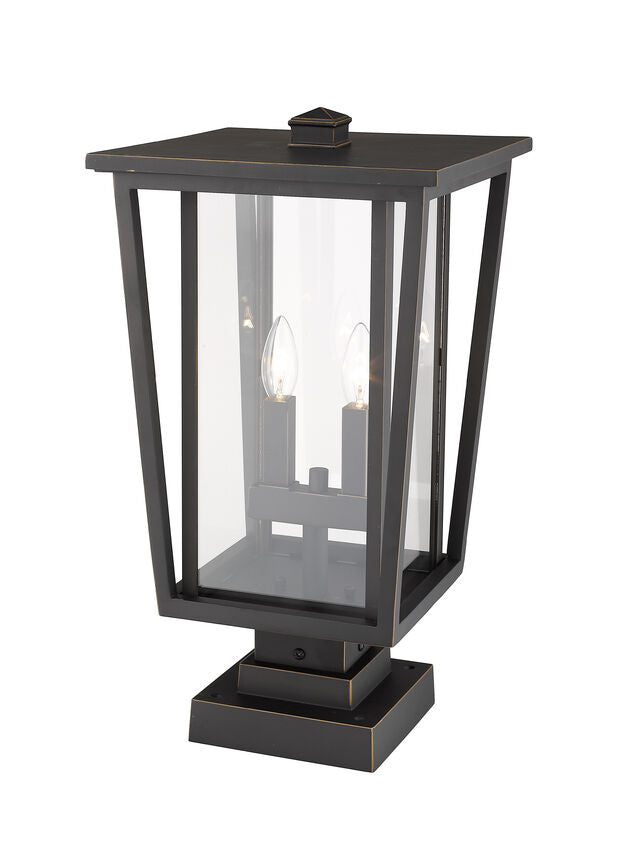 Z-Lite Seoul 11" W x 21" H 2-Light Oil Rubbed Bronze Outdoor Post Mount Fixture and Square Pier Mount With Clear Glass Shade