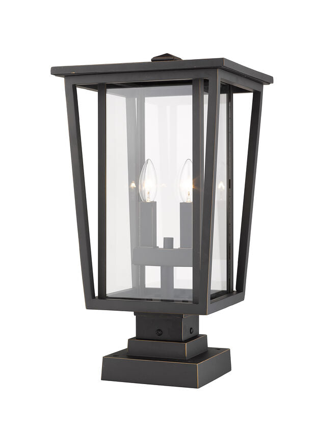 Z-Lite Seoul 11" W x 21" H 2-Light Oil Rubbed Bronze Outdoor Post Mount Fixture and Square Pier Mount With Clear Glass Shade