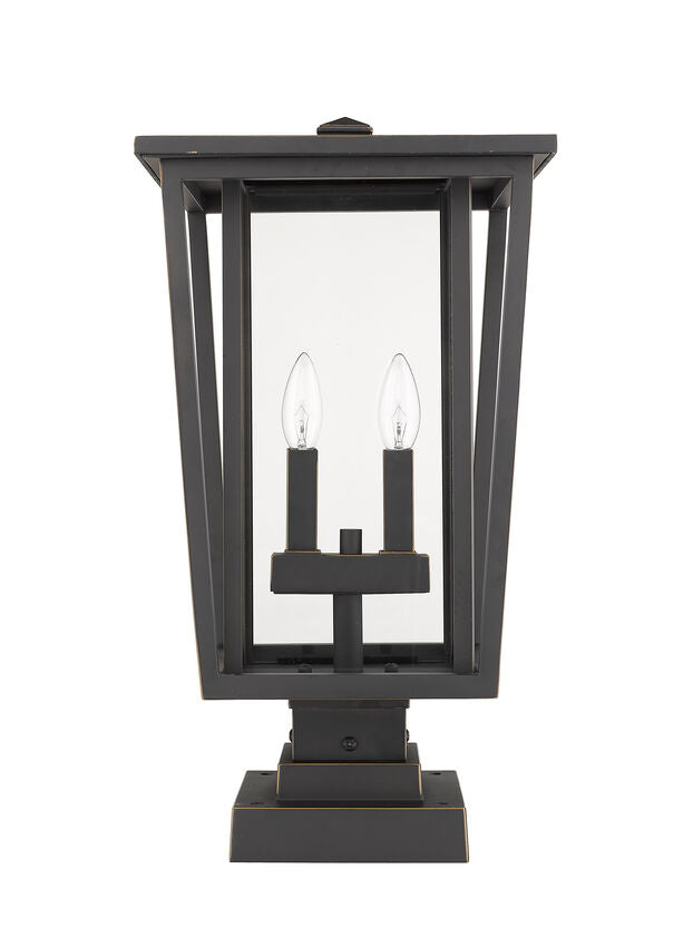 Z-Lite Seoul 11" W x 21" H 2-Light Oil Rubbed Bronze Outdoor Post Mount Fixture and Square Pier Mount With Clear Glass Shade