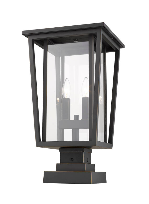Z-Lite Seoul 11" W x 21" H 2-Light Oil Rubbed Bronze Outdoor Post Mount Fixture and Square Pier Mount With Clear Glass Shade