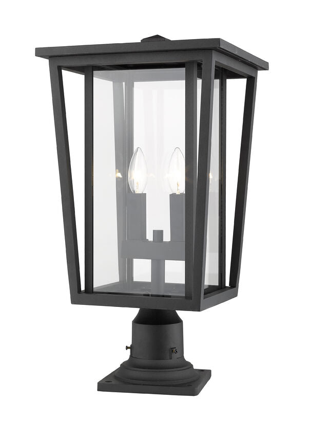 Z-Lite Seoul 11" W x 22" H 2-Light Black Outdoor Post Mount Fixture and Square Pier Mount With Clear Glass Shade