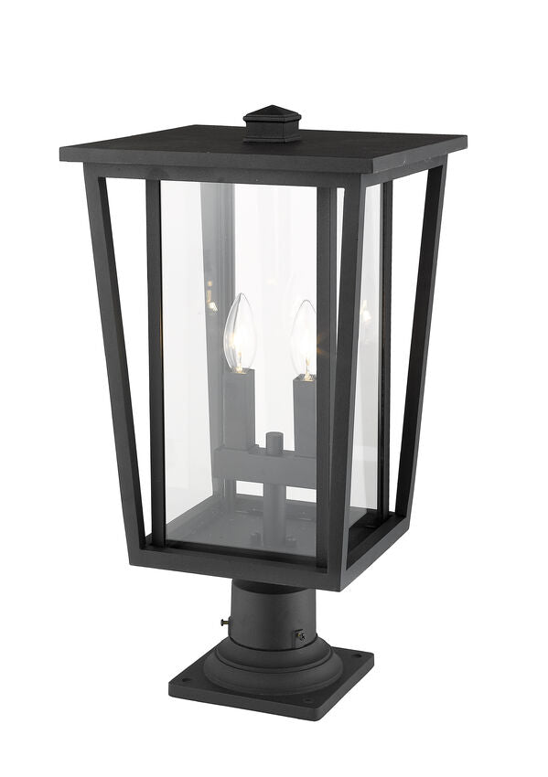 Z-Lite Seoul 11" W x 22" H 2-Light Black Outdoor Post Mount Fixture and Square Pier Mount With Clear Glass Shade