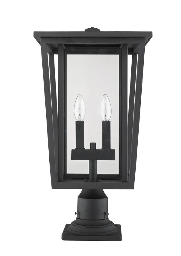 Z-Lite Seoul 11" W x 22" H 2-Light Black Outdoor Post Mount Fixture and Square Pier Mount With Clear Glass Shade