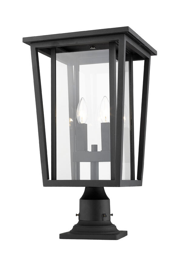 Z-Lite Seoul 11" W x 22" H 2-Light Black Outdoor Post Mount Fixture and Square Pier Mount With Clear Glass Shade