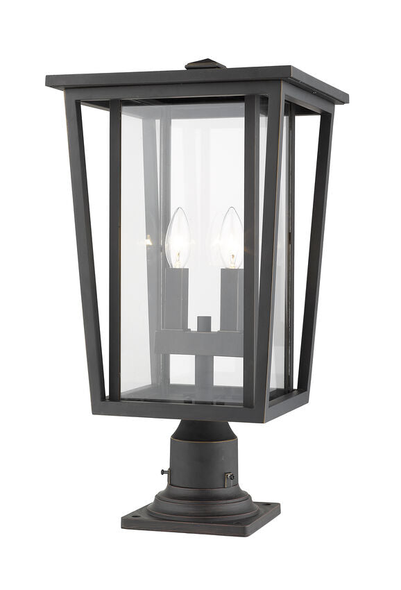 Z-Lite Seoul 11" W x 22" H 2-Light Oil Rubbed Bronze Outdoor Post Mount Fixture and Square Pier Mount With Clear Glass Shade