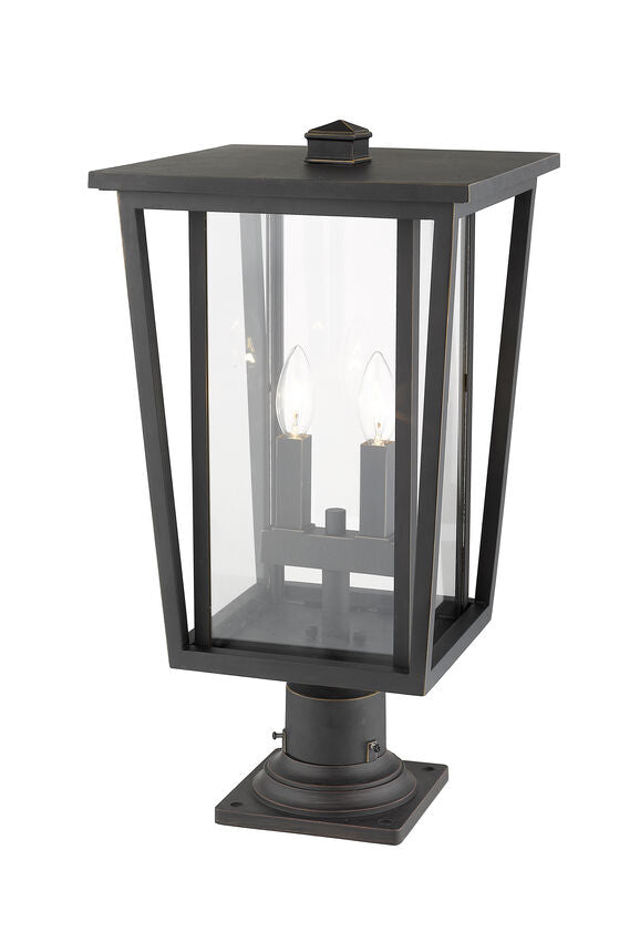 Z-Lite Seoul 11" W x 22" H 2-Light Oil Rubbed Bronze Outdoor Post Mount Fixture and Square Pier Mount With Clear Glass Shade