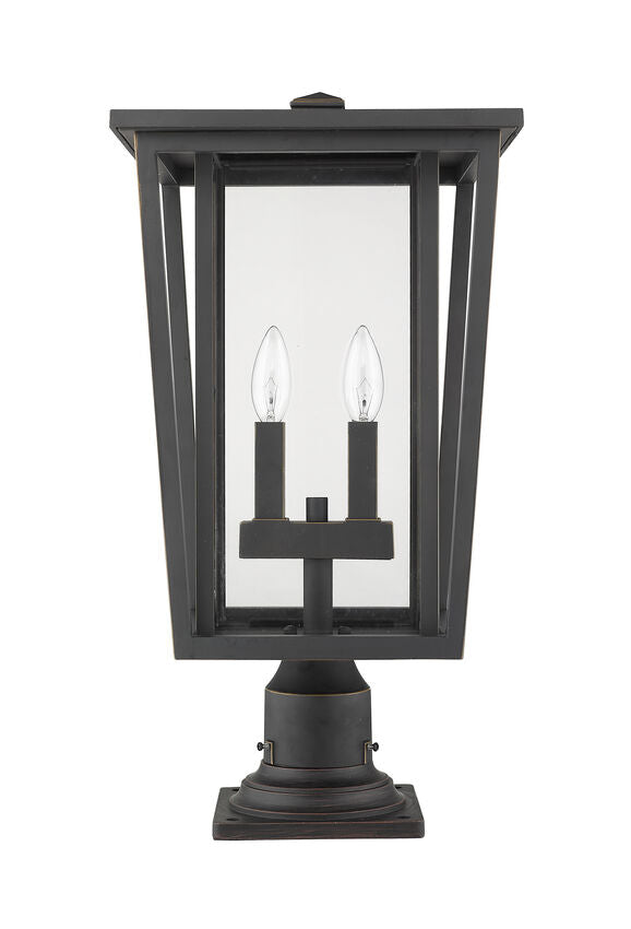 Z-Lite Seoul 11" W x 22" H 2-Light Oil Rubbed Bronze Outdoor Post Mount Fixture and Square Pier Mount With Clear Glass Shade