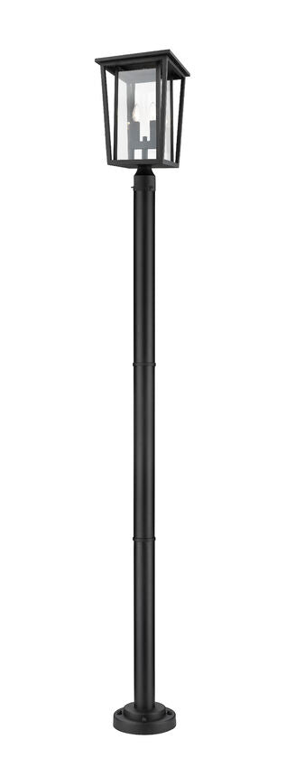Z-Lite Seoul 11" W x 93" H 2-Light Black Aluminum Frame Clear Glass Shade Outdoor Post Mounted Fixture