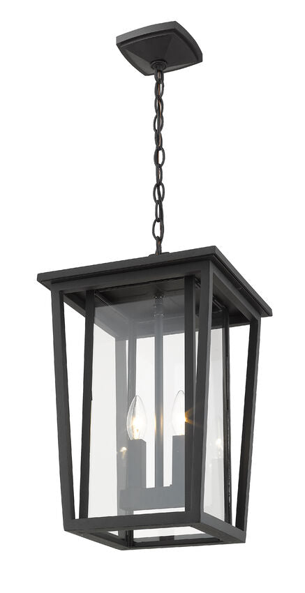Z-Lite Seoul 12" 2-Light Black Aluminum Outdoor Chain Mount Ceiling Fixture With Clear Glass Shade